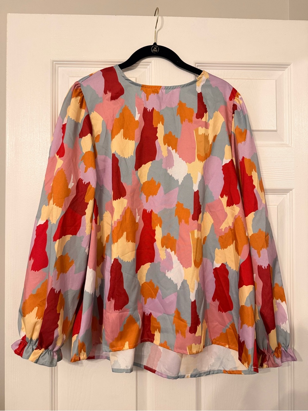 Abstract Patchwork Long-Sleeve Blouse in Multi-Color